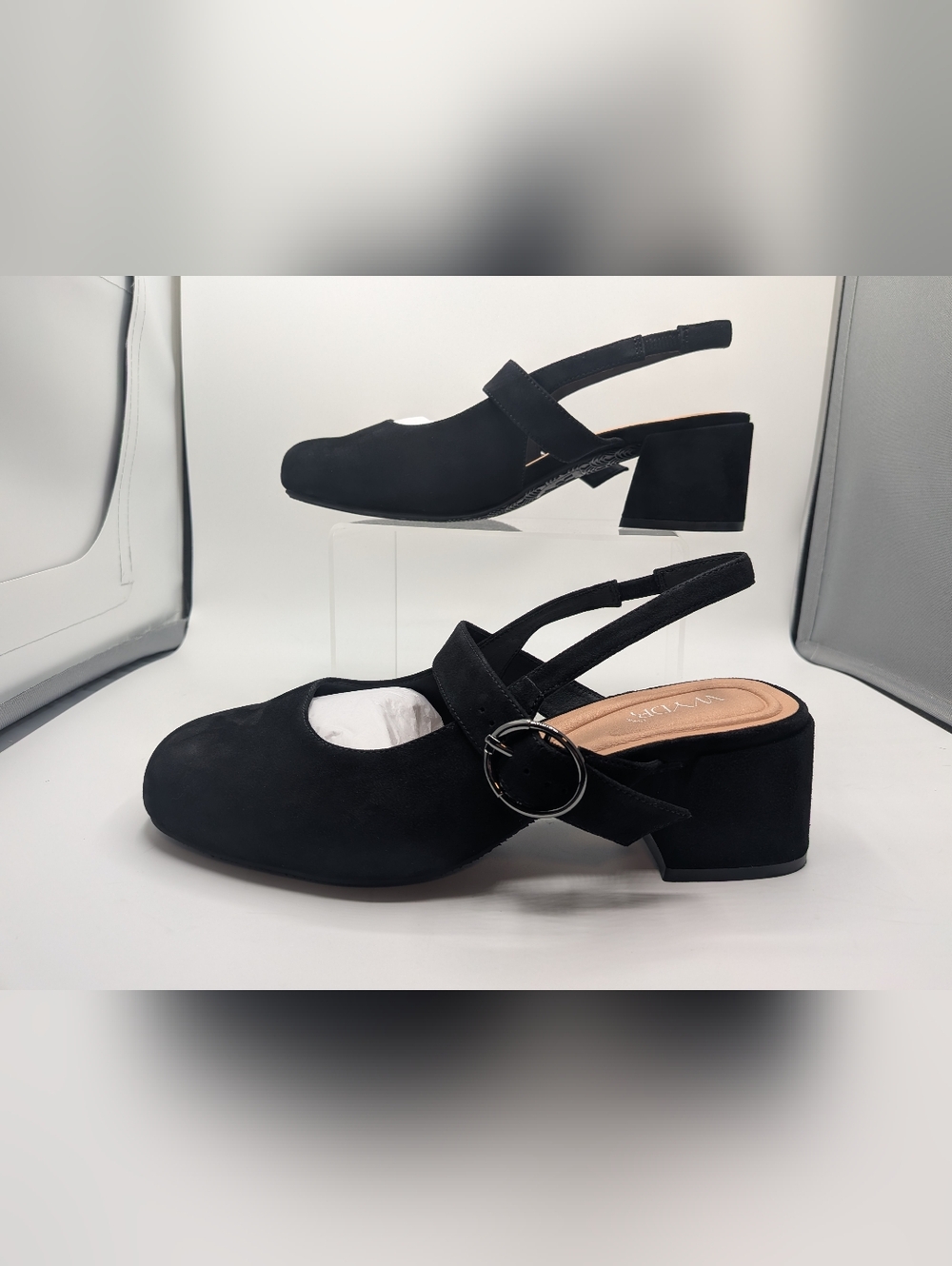 Slingback Mary Jane -NWB-9WW SUEDE Black - Picture 6 of 15